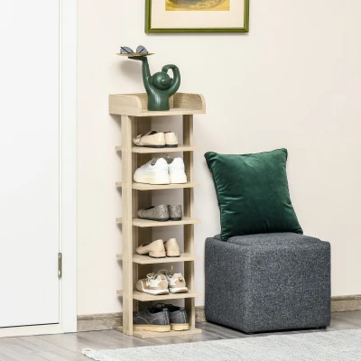HOMCOM 7-Tier Wooden Shoe Rack Storage Cabinet Oak
