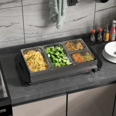 HOMCOM Chauffe-Plats Électrique 300W Acier 2x2.4L+2x1L
