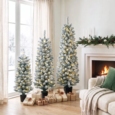 HOMCOM Snowy Flocked Artificial Christmas Tree Set 3FT+4FT+5FT