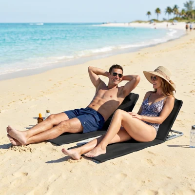 Outsunny Set of 2 Foldable Beach Chairs Adjustable Black