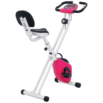 Aosom Vélo d'Appartement Pliable 8 Niveaux Résistance Rose