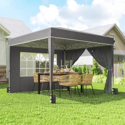 Outsunny Tonnelle Pliante 3x3m avec Parois UV50+ Gris