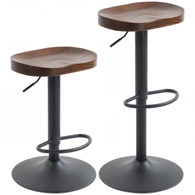 HOMCOM Barhocker Set aus 2, Höhenverstellbare Barstühle mit Sattelsitz aus Ulmenholz in Dunkelbraun