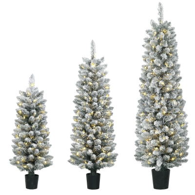 HOMCOM Snowy Flocked Artificial Christmas Tree Set 3FT+4FT+5FT