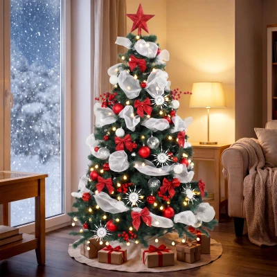 HOMCOM Weihnachtsbaum 180cm mit 200 LED-Lichtern Fernbedienung, 8 Modi, 800 Spitzen