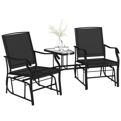 Outsunny Gliding Jack and Jill Seat with Glass-Top Black