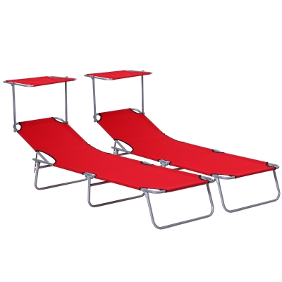 Outsunny 2 Transats Pliables Confort Dossier Inclinable Pare-Soleil