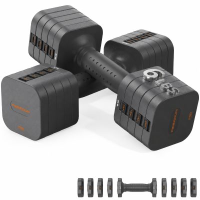 5‑in‑1 verstellbares Kurzhantelset (2 Stück), Dual‑Lock, weicher TPU‑Griff, 29.5x24.5x13 cm, Grau