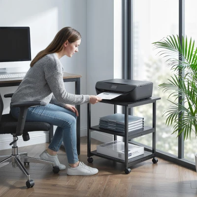 HOMCOM Carrello Porta Stampante 3 Ripiani e 4 Ruote Nero
