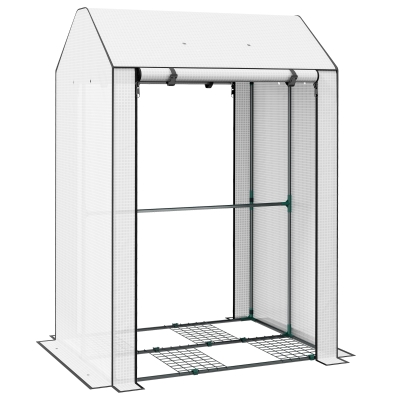Outsunny Mini Greenhouse with 4 Wire Shelves Portable Garden Grow House Upgraded Tomato Greenhouse for Plants with Roll Up Door and Vents, 100 x 80 x 150cm, White