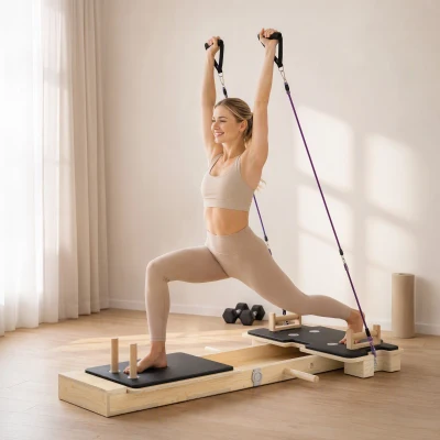 SPORTNOW Pilates Reformer Multifuncional con Bandas de Resistencia Asas para Casa Gimnasio Natural