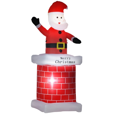 HOMCOM Aufblasbarer Weihnachtsmann mit Schornstein, LED-Beleuchtung, integriertes Gebläse, 80 x 70 x 210 cm