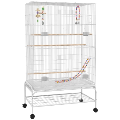 PawHut Cage à Oiseaux sur Pieds Blanc 79x49x133cm avec Roulettes