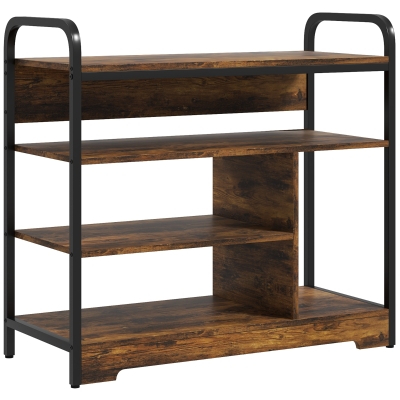 HOMCOM Schuhregal 4-stufig, offenes Design, Metallrahmen, verstellbare Füße, 70x30x65 cm, Braun/Schwarz