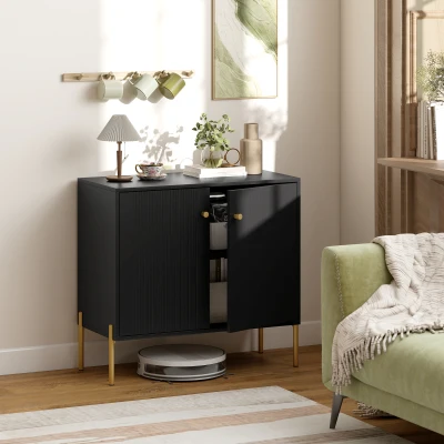 HOMCOM Sideboard Buffet Cabinet Fluted Doors Adjustable Shelf Black