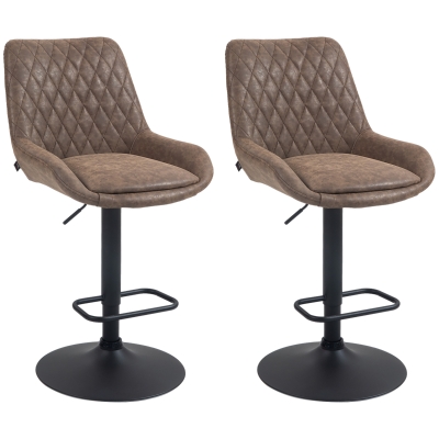 HOMCOM Set of Two Retro Bar Stools Faux Leather Brown