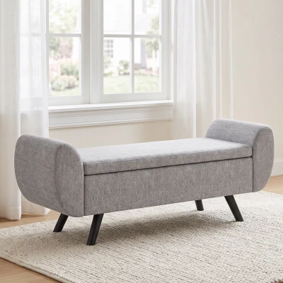 HOMCOM Upholstered Storage Bench Rubberwood Legs Dark Grey