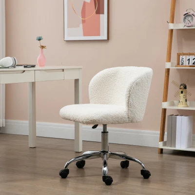 HOMCOM Chaise Bureau Toison Pivotante Hauteur Réglable Blanc
