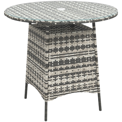 Outsunny Rattan Coffee Table with Umbrella Hole Grey