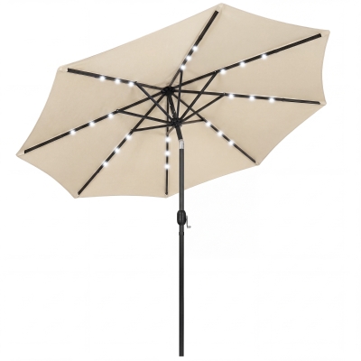 Outsunny Garden Parasol LED Solar Patio Umbrella Beige 2.6m