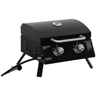 Outsunny Portable 2 Burner Gas BBQ Grill Carbon Steel Black