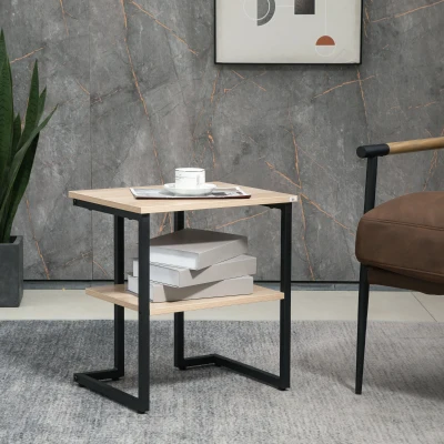 HOMCOM Mesa Auxiliar con Estante Mesita de Salón para Dormitorio Estudio Oficina Estilo Moderno 45x35x48 cm Natural