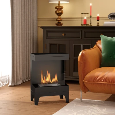 HOMCOM Cheminée Bioéthanol 0,9L Pieds Noir 38x22x54cm