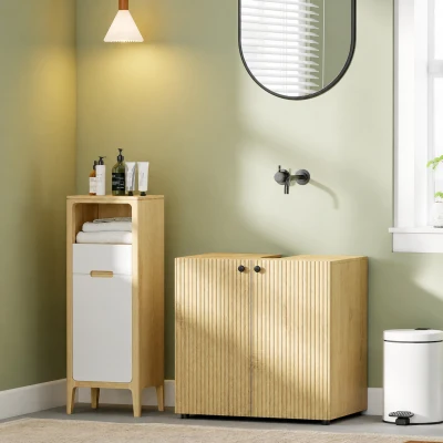 HOMCOM Meuble Sous Lavabo Bois Naturel 2 Portes 60cm