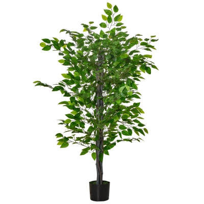 HOMCOM Künstlicher Baum, Ficus-Kunstpflanze, realistisches Aussehen, Zementtopf, 135 cm, pflegeleicht, Kunststoff, Grün