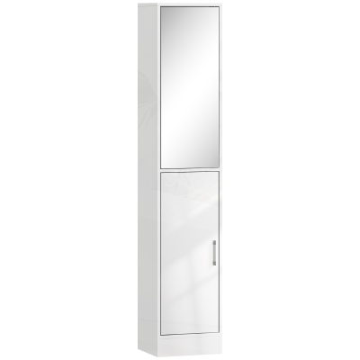 kleankin Tall Bathroom Cabinet with Mirror High Gloss White