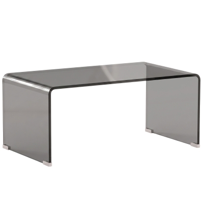 HOMCOM Mesa de Centro em Vidro, Mesa de Sala Retangular de Design Moderno com Bordas Arredondadas Seguras, Cinza Claro Transparente