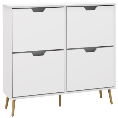 HOMCOM Zapatero Estrecho con 4 Cajones Abatibles y Patas de Madera Mueble Zapatero para 16 Pares 95x26x95 cm Blanco