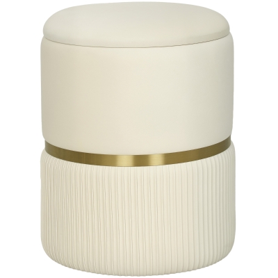 HOMCOM Round Storage Stool Velvet Upholstered Removable Top Beige