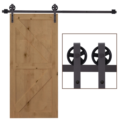 HOMCOM Gleitschienen-Bausatz für Schiebetür, inkl. Schienen, Rollen, Bodenstopper, 183 cm, bis 100 kg belastbar, Dunkelbraun