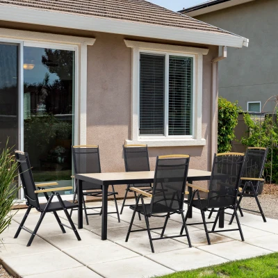 Outsunny Salon Jardin 6 Pers Aluminium Table 190cm Chaises Noires