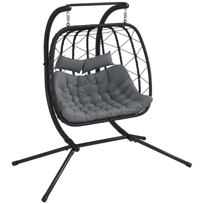 Outsunny Two-Seater Steel Frame Egg Chair - Black