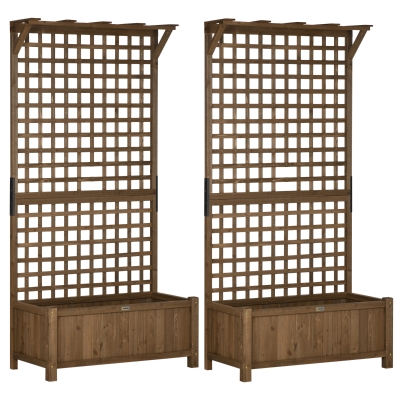 Outsunny 2 Pcs Wood Planter with Trellis Brown