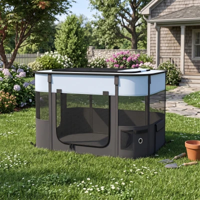 PawHut Parc Pliable Animaux Tissu Oxford 84x64x53cm Gris Noir