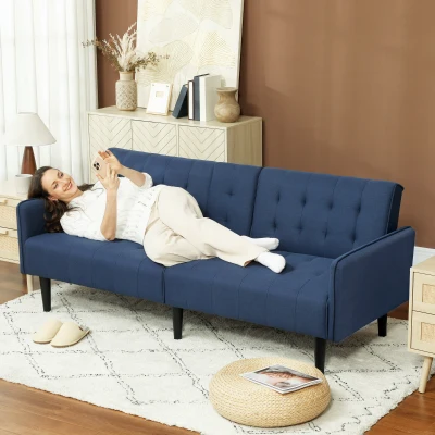 HOMCOM Linen 3-Seater Sofa Bed with Storage Dark Blue