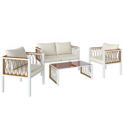 Outsunny 4pc Rattan Furniture Set with Loveseat Cream White