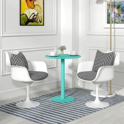 HOMCOM Mesa de Comedor Redonda para 2 Personas Mesa de Cocina de Acero para Interior y Exterior Ø60x72 cm Verde