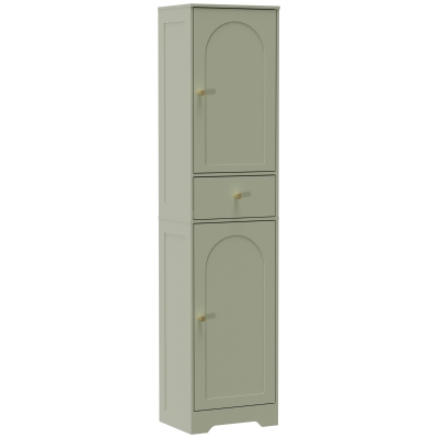 HOMCOM Tall Bathroom Cabinet Arched Doors Light Green