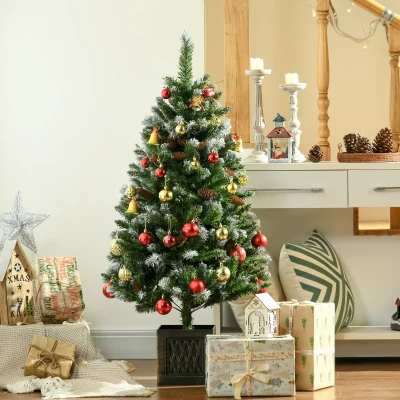 HOMCOM Árbol de Navidad Artificial 120 cm Árbol de Navidad Nevado con 328 Ramas y Soporte Metálico Decoración Navideña Verde
