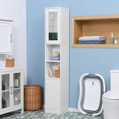 Kleankin Tall Bathroom Storage Cabinet White with Mirror