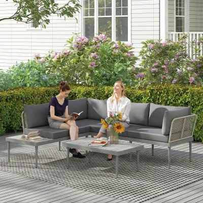 Outsunny 3-Piece Rattan Sofa Set Grey