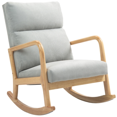 HOMCOM Mecedora Tapizada en Lino Silla Mecedora con Patas de Madera de Caucho y Reposabrazos Carga 150 kg Gris