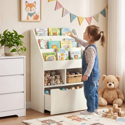 HOMCOM Kinderregal mit Schublade, Bücherregal mit Fächern, 60 x 29,9 x 90 cm, Weiß