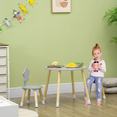 HOMCOM Set Tavolo con 2 Sedie per Bambini da 18 Mesi in Legno
