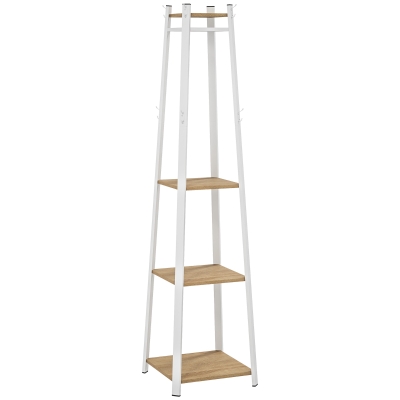 HOMCOM Kleiderständer, Trapez-Design, dreistufig, 8 Doppelhaken, Stahll, Weiß+Eiche