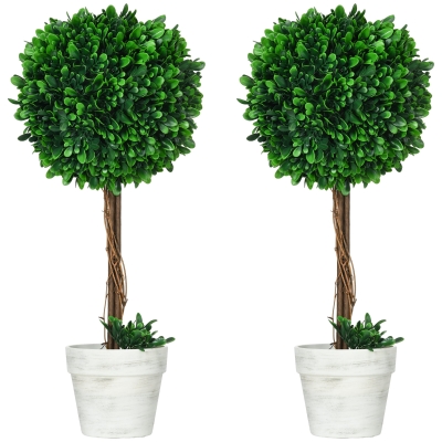 HOMCOM Set 2 Piante Artificiali Alberi di Bosso con Vaso Ø28x60cm
